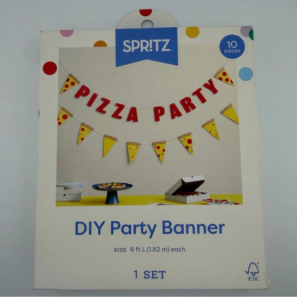 Lot of 4 Spritz Yellow Pizza Slice Balloons and Pizza Party Banner